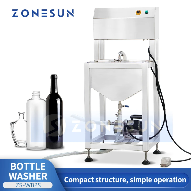 ZONESUN Semi Automatic Bottle Washer Cleaning Machine Plastic Bottle Glass Jar Rinsing Equipment Dual Head ZS-WB2S