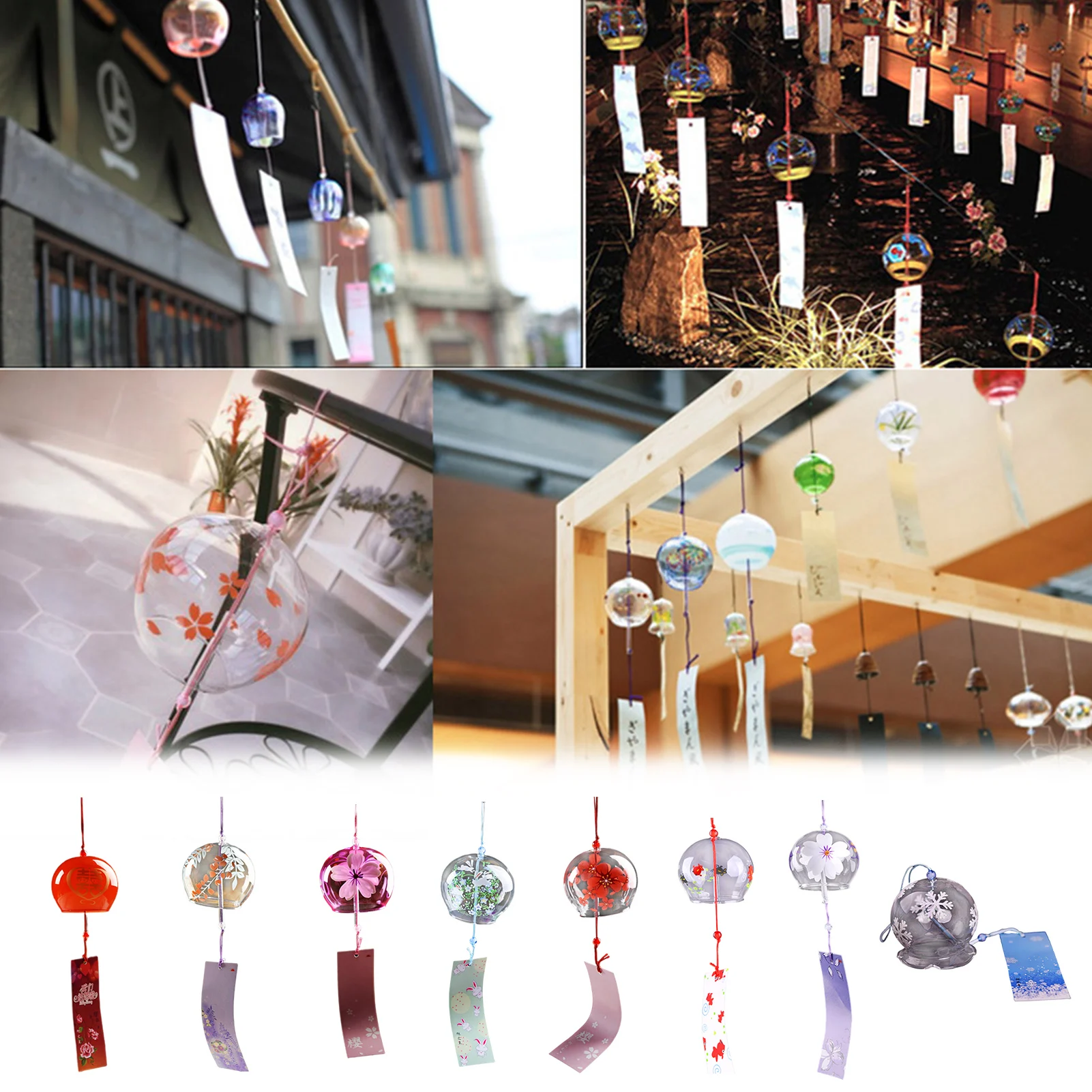 Japanese Style Cherry Blossom Wind Chimes Romantic Flower Blossom Small Wind Bells Decoration Home Glass Japan Styles Pendant