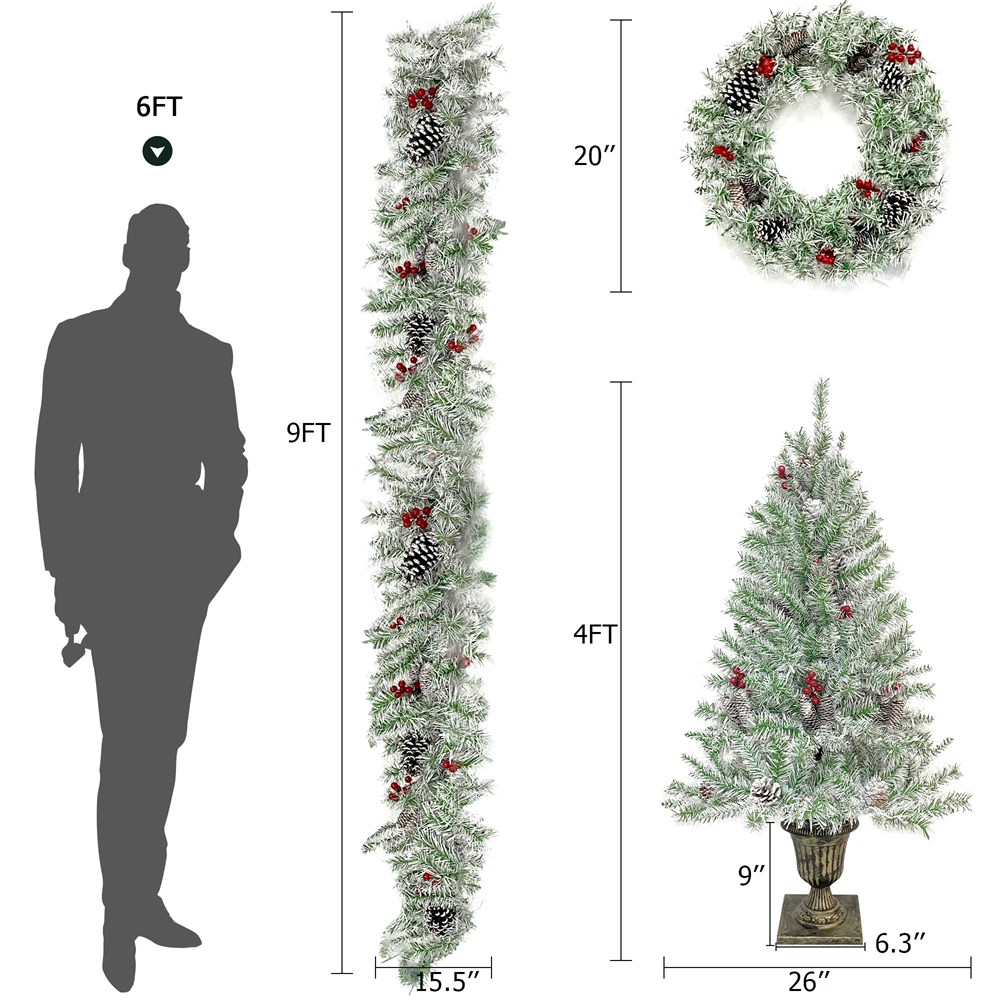 Xmas Tree Artificial Christmas 4-Piece Set,Garland, Wreath and Set of 2 Entrance Trees X-mas