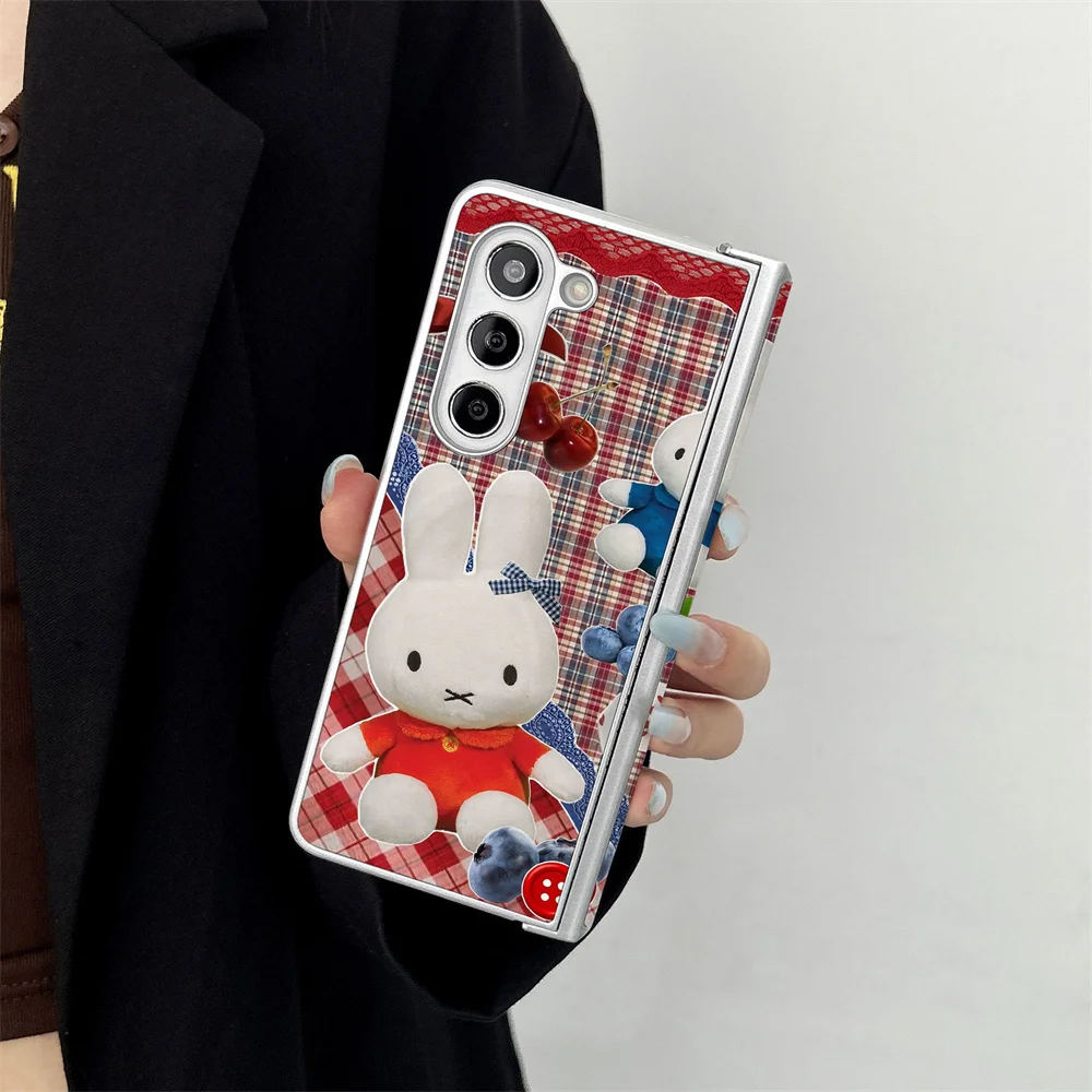 Korean ins grid striped Miffy Rabbit skin plating suitable for Samsung Galaxy Z Fold 7/Fold 6/5/4 W26 with magnetic attraction
