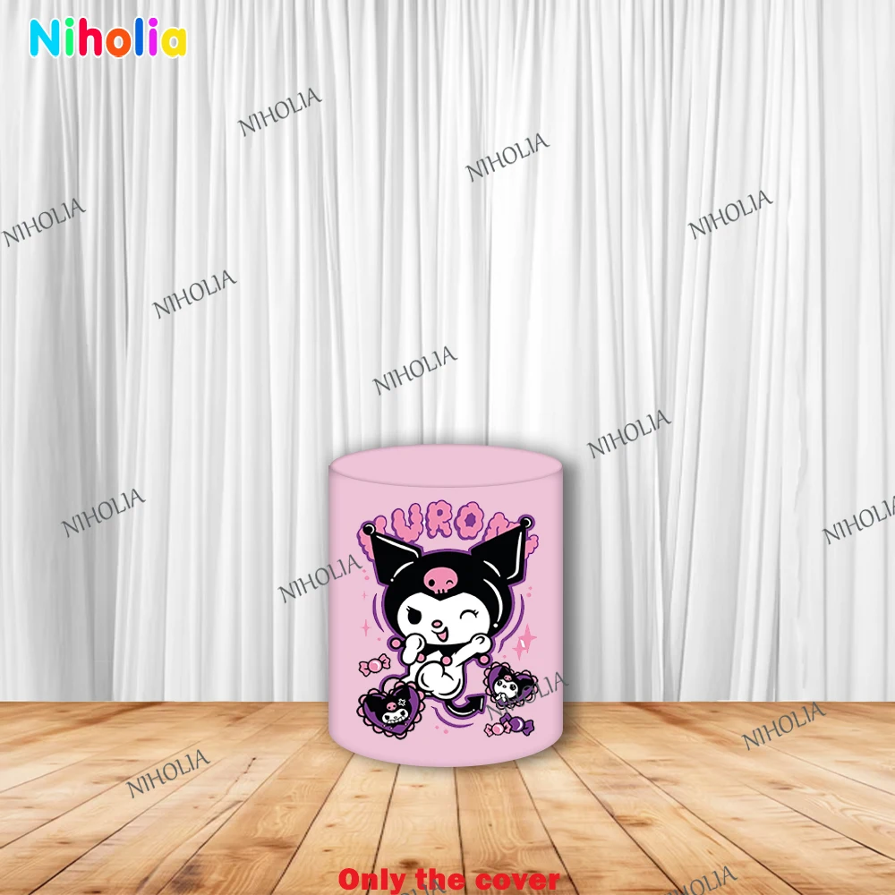 Tło fotograficzne Sanrio Kuromi Hello Kitty na baby shower, okrągłe tło, dekoracja na przyjęcie urodzinowe dla dziewczynek