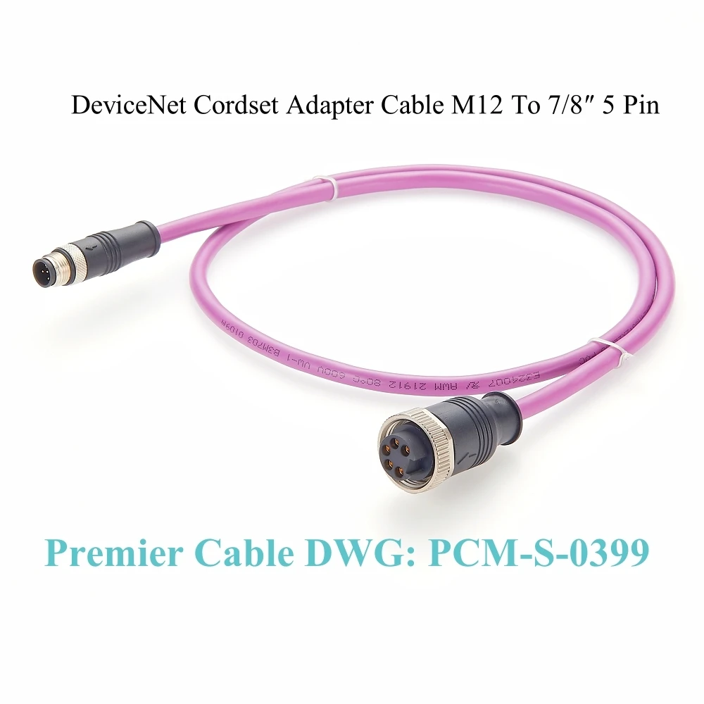 DeviceNet CANbus CC-Link CANopen NMEA2000 Cordset Adapter Cable M12 Male A-coded 5-pin to 7/8″ Female 5 Pin Circular Connector