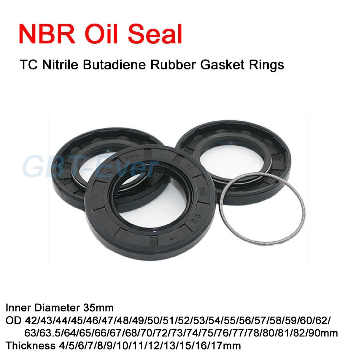 

1Pcs NBR Framework Oil Seal ID 35mm OD 42-90mm THK 4-17mm TC Nitrile Butadiene Rubber Gasket Rings Cover Double Lip with Spring