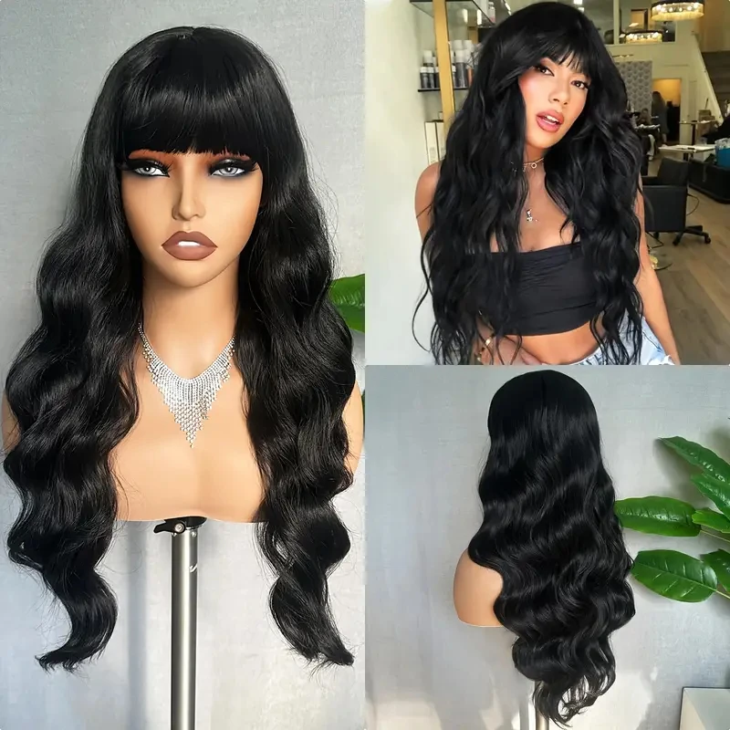 Alimice Body Wave With Bangs Wigs Machine Made Wigs None Lace Wigs Glueless For Women