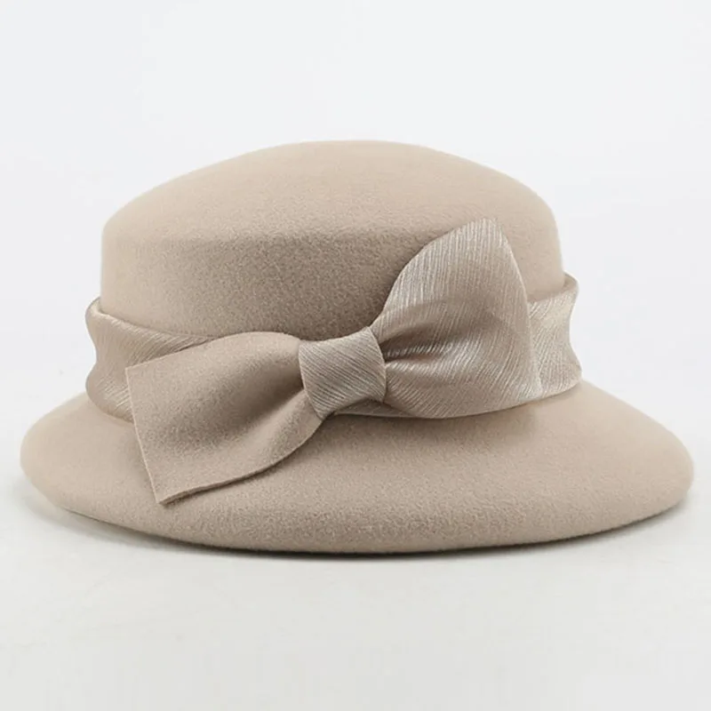 

Women Wool Fedora Winter Hats Ladies Felt Cloche Hat with Big Bow French Style Blower Hats Ladies Party Wedding Derby Church Hat