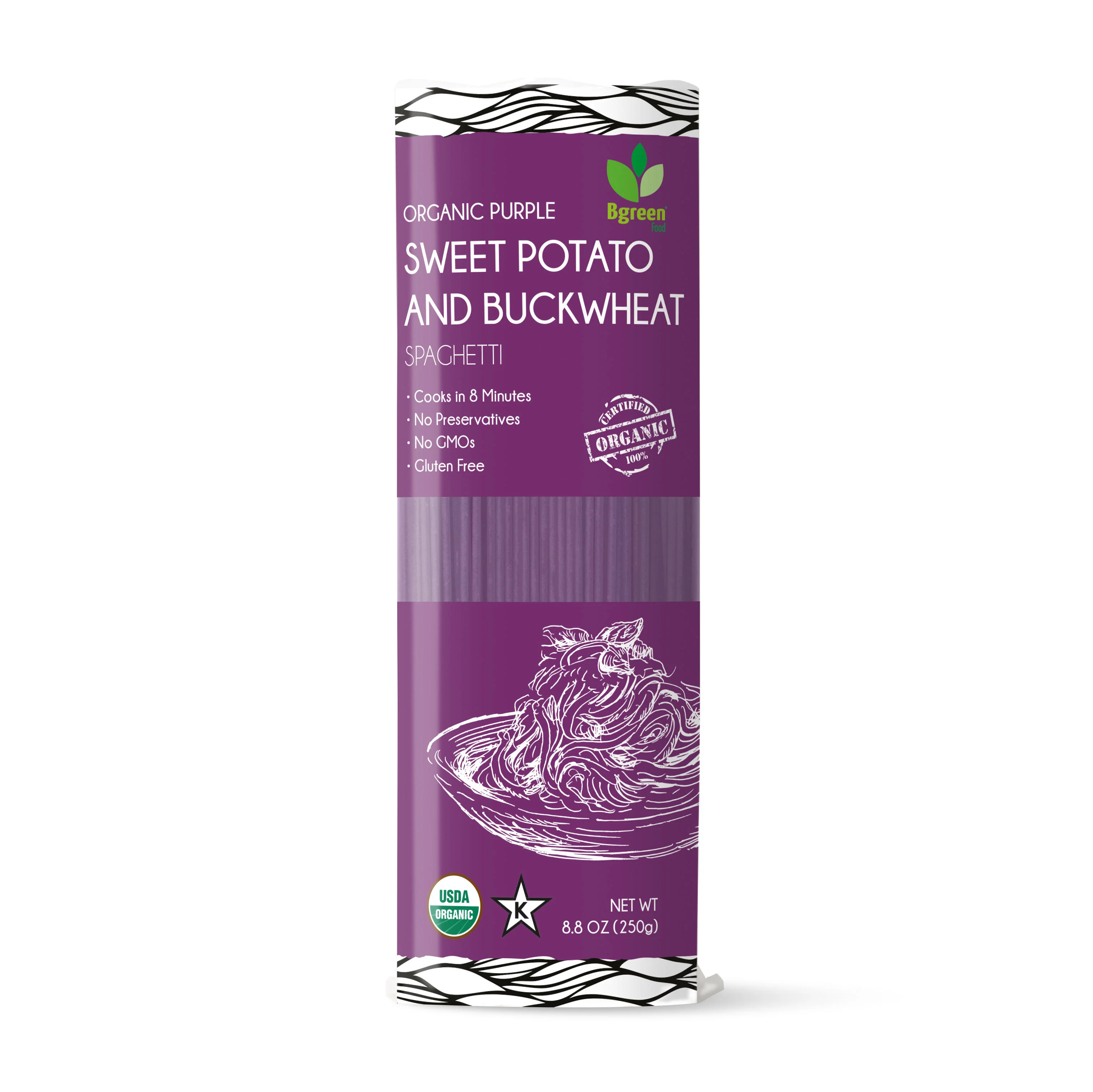 Espaguete de batata doce roxa orgânica, trigo mourisco, 12 Packs