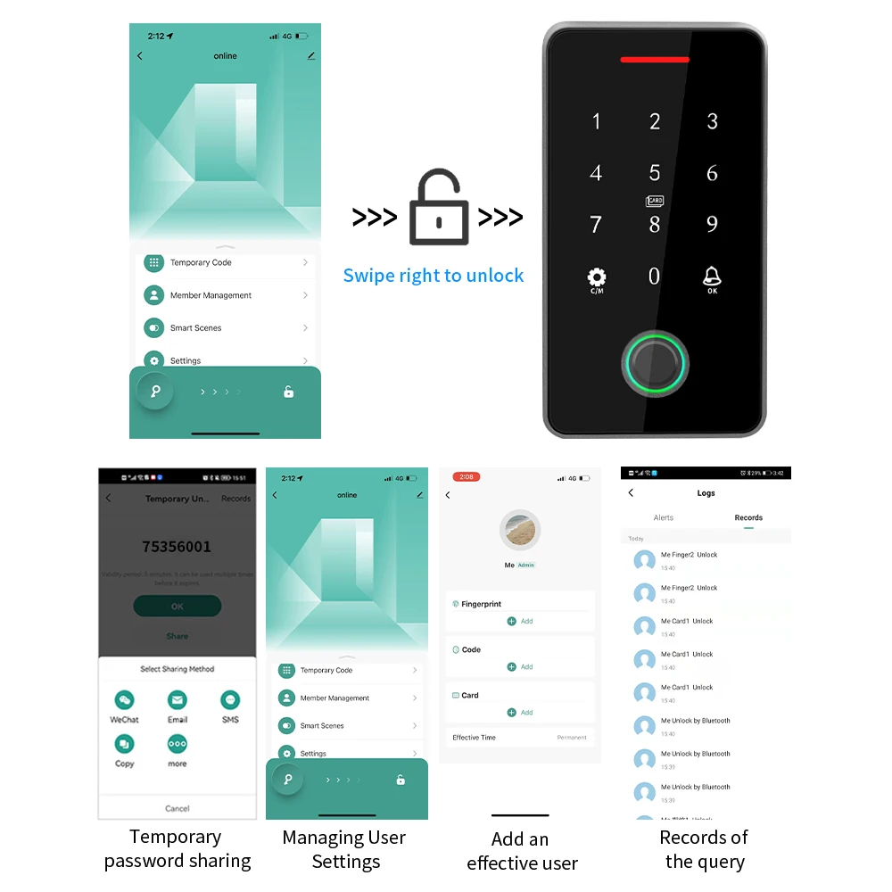 Tuya App RFID 13.56 mhz NFC Fingerprint Bluetooth Gate Door Opener Kits WIFI Gateway + Access Control Keypad Sets IP67 Rainproof