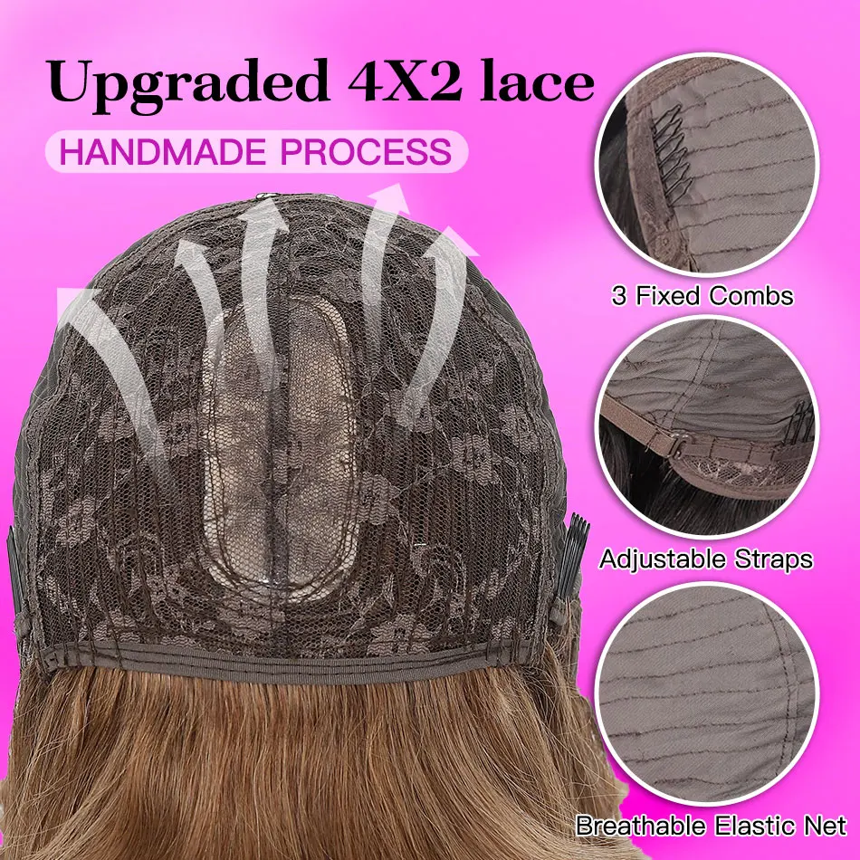 Short Bob Brown Straight Human Hair Wigs With Bangs  Machine Made Bob Wig for Women Beginner Friendly 14 Inch Natural Color