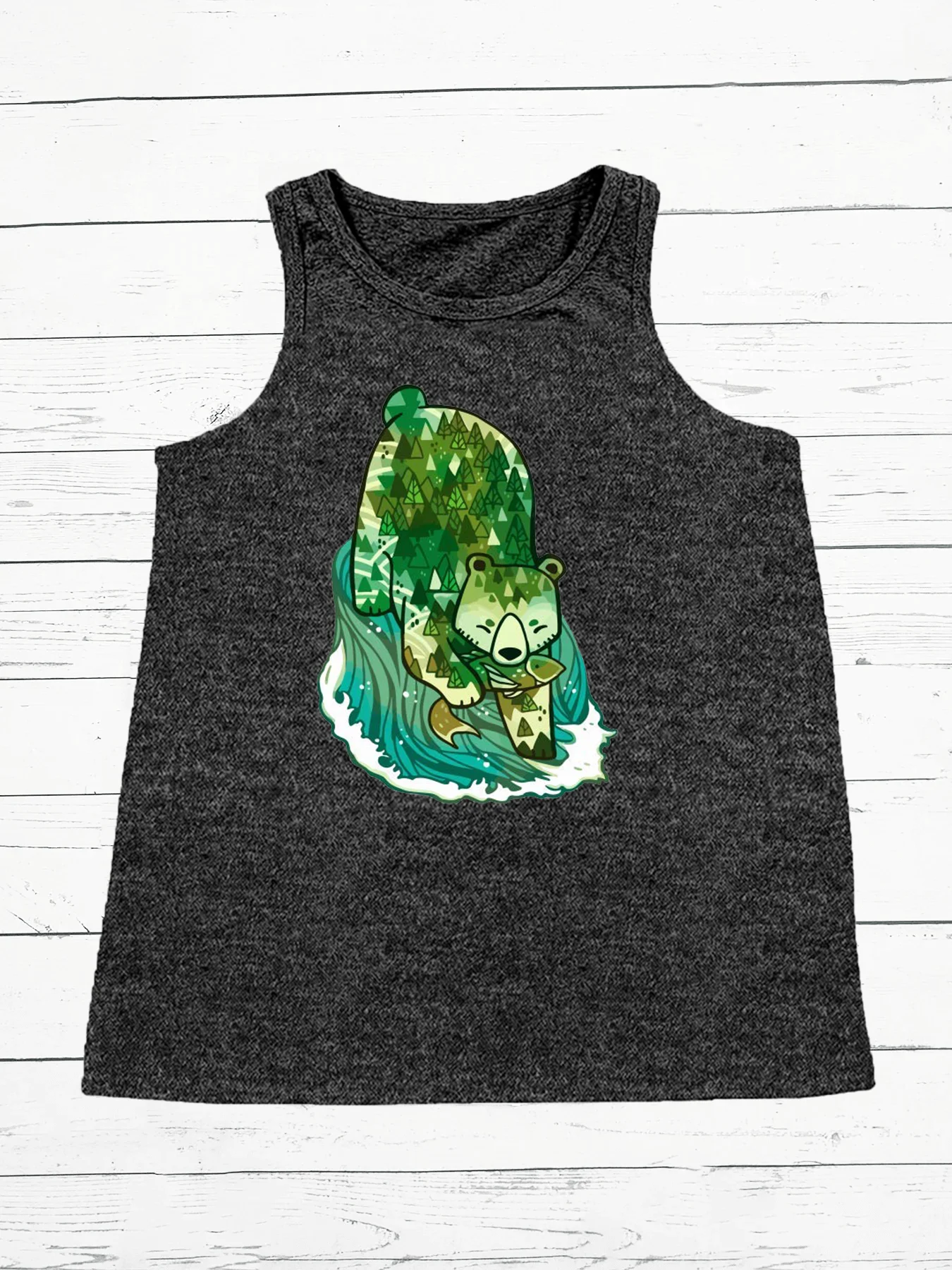 Fishing Bear Forest Animal Spirit River Art Loose O Neck Sleeveless Casual Women's Tank Top