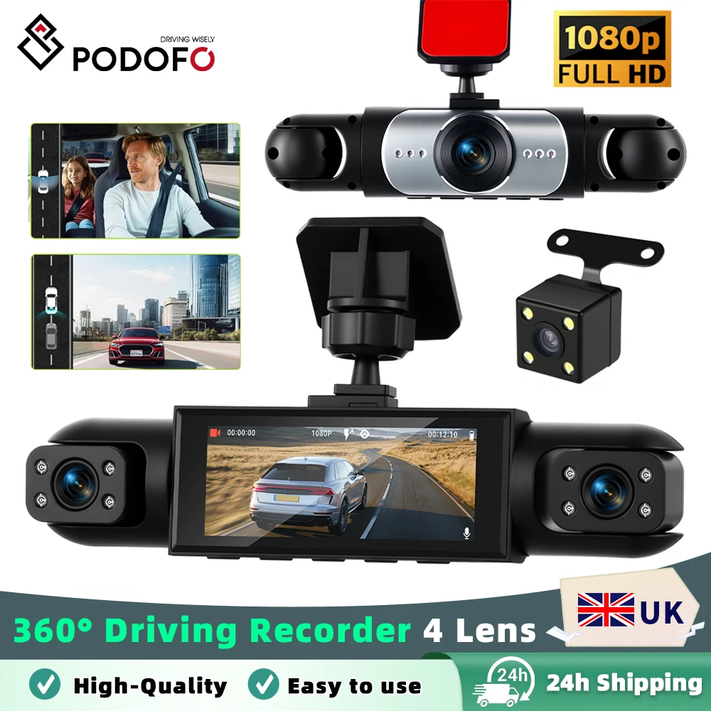 Podofo 3.16 Inch Car Dash Cam 1080P & 3*480P Car Recording Camera Car DVR For Car Revesing Front Left Right Rear View Camera