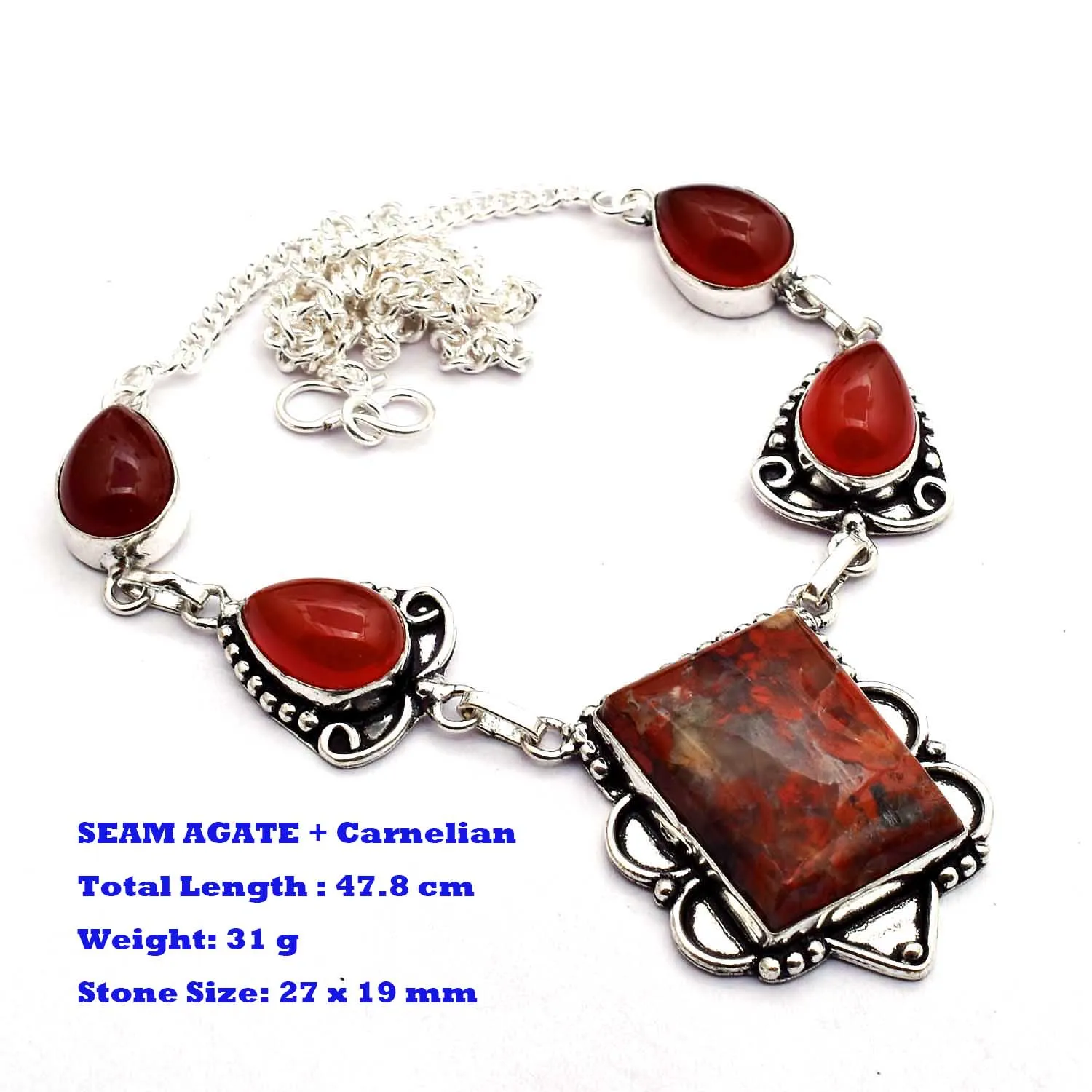 Genuine Jasper Agate Rhodonite Carnelian Opal Black Onyx Emerald Sapphire  Necklace  Silvers Overlay over Copper