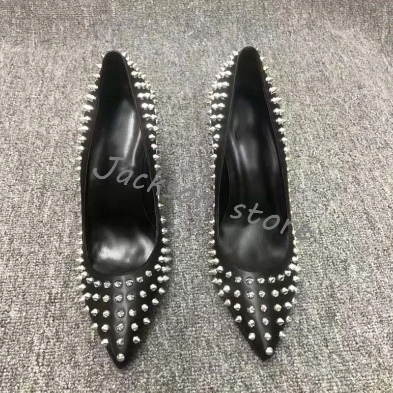 Black Rivet Pointed Toe Women Shoes Designer Pointed Toe Super High Heel Slip On Party Female Dress Shoes Comfort Office Shoes