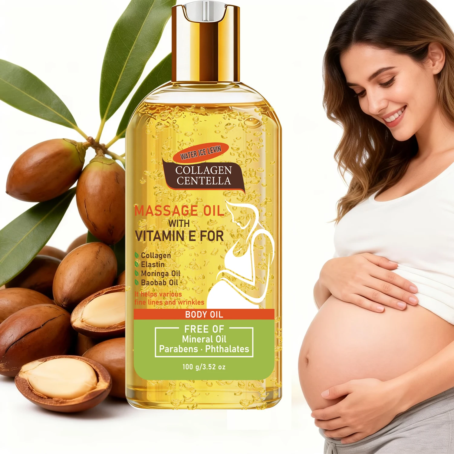 Collagen Centella Massage Body Oil Vitamin E, Mineral Oil Free Moisturizing Firming Pregnancy Skin Care
