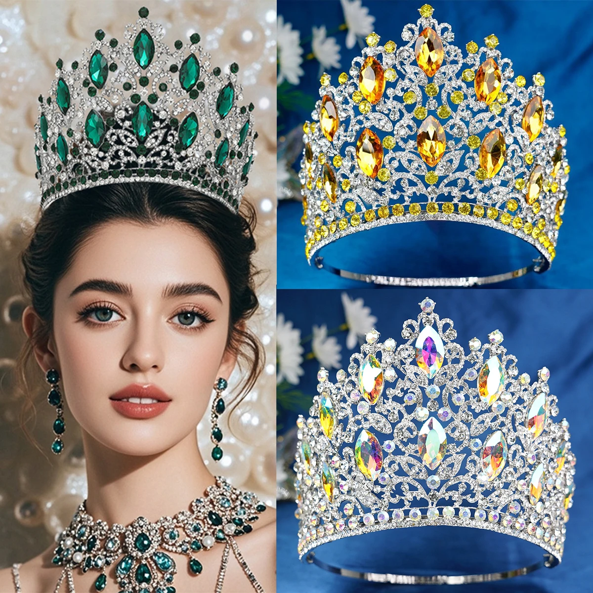 Luxurious Miss World Beauty Pageant Runway Hair Crown High-End Custom Bride Crown Stage Show Crystal Concept Hairband Accessory