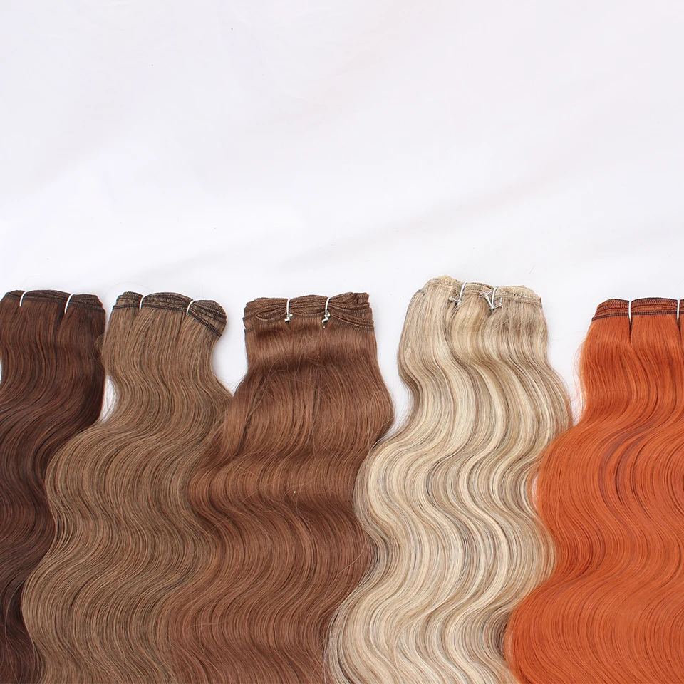 روسيا مقاومة للحرارة الألياف الاصطناعية وصلات شعر الطبيعية لينة الجسم موجة ذيل حصان حزم الشعر 30 بوصة 200 جرام سميكة للنساء