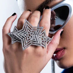 Fashion North Star Shaped Rhinestone Ring Hand Jewelry for Women Luxury Evening Bling Crystal Hollow Ring Finger Accessories