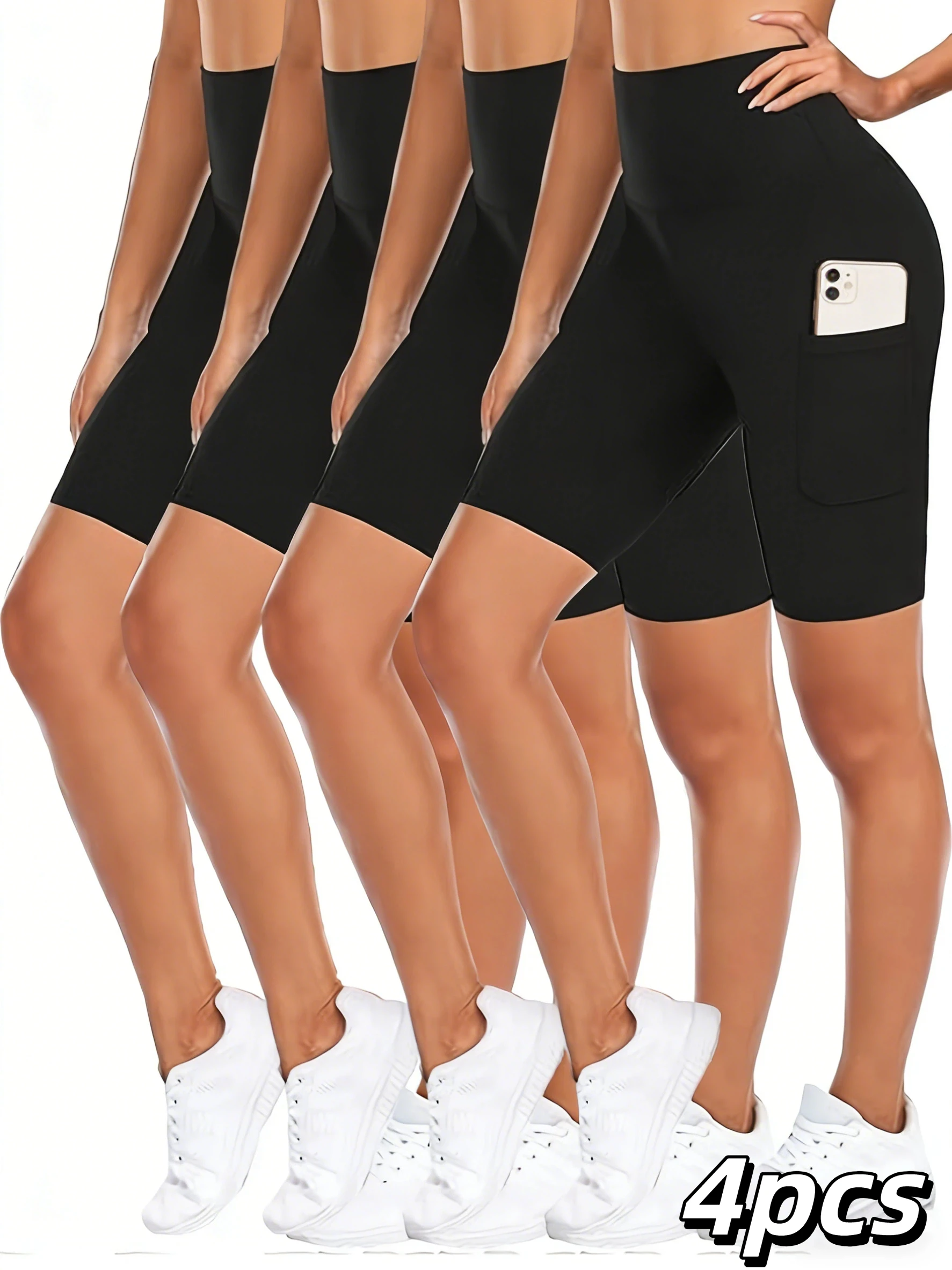 4-teilige Damen-Sportshorts, atmungsaktive und schnell trocknende, blickdichte Shorts, Radlerhosen/Laufsportshorts, Damen-Shorts