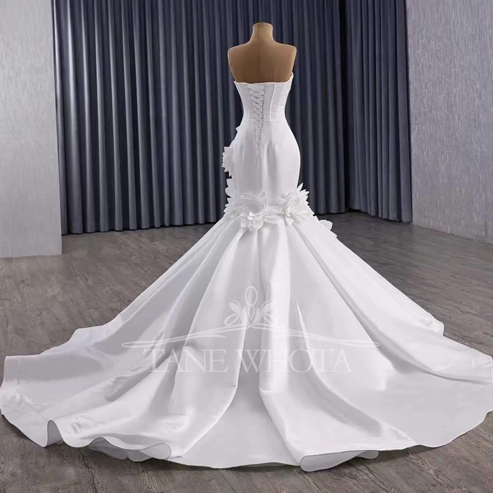 New 3D Flower Sheath Mermaid Wedding Dress Sexy Sweetheart Lace-Up Back Robes Mariage Gown