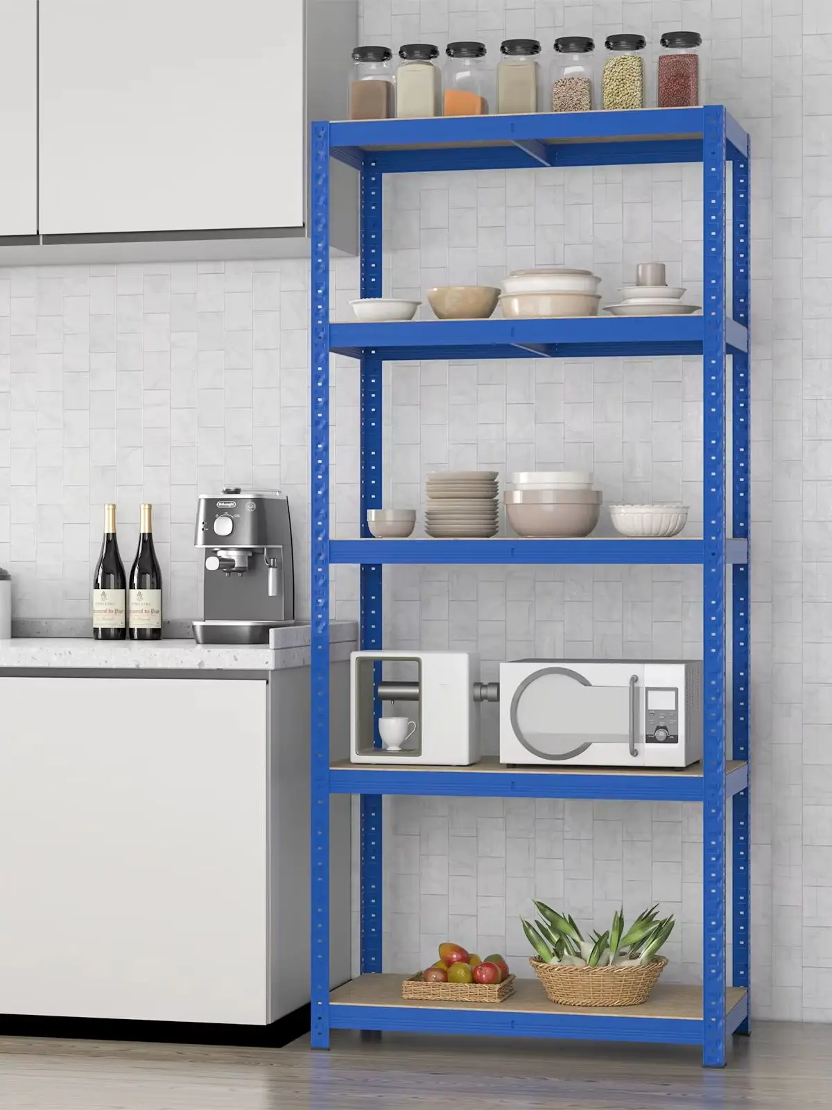 BLAUW - Zware stellingen, stalen stelling, 5 planken, schroefloos voor garage, magazijn, bijkeuken, 875 kg, 180x90x40cm - afbeelding 2