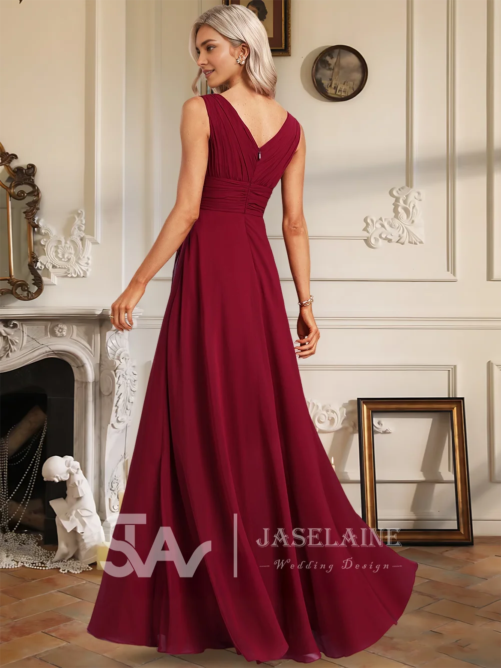 Luxury Bridesmaid Dresses 2025 A-Line V-Neck Floor-Length Chiffon Ruffle Leg Slit  Wedding Evening Party Cocktail Dresses Women