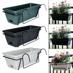 Balcony Railing Planter Plant Basket Fence Planter with Rack and Tray Flowerpot Window Box Planter for Deck Yard Countryside