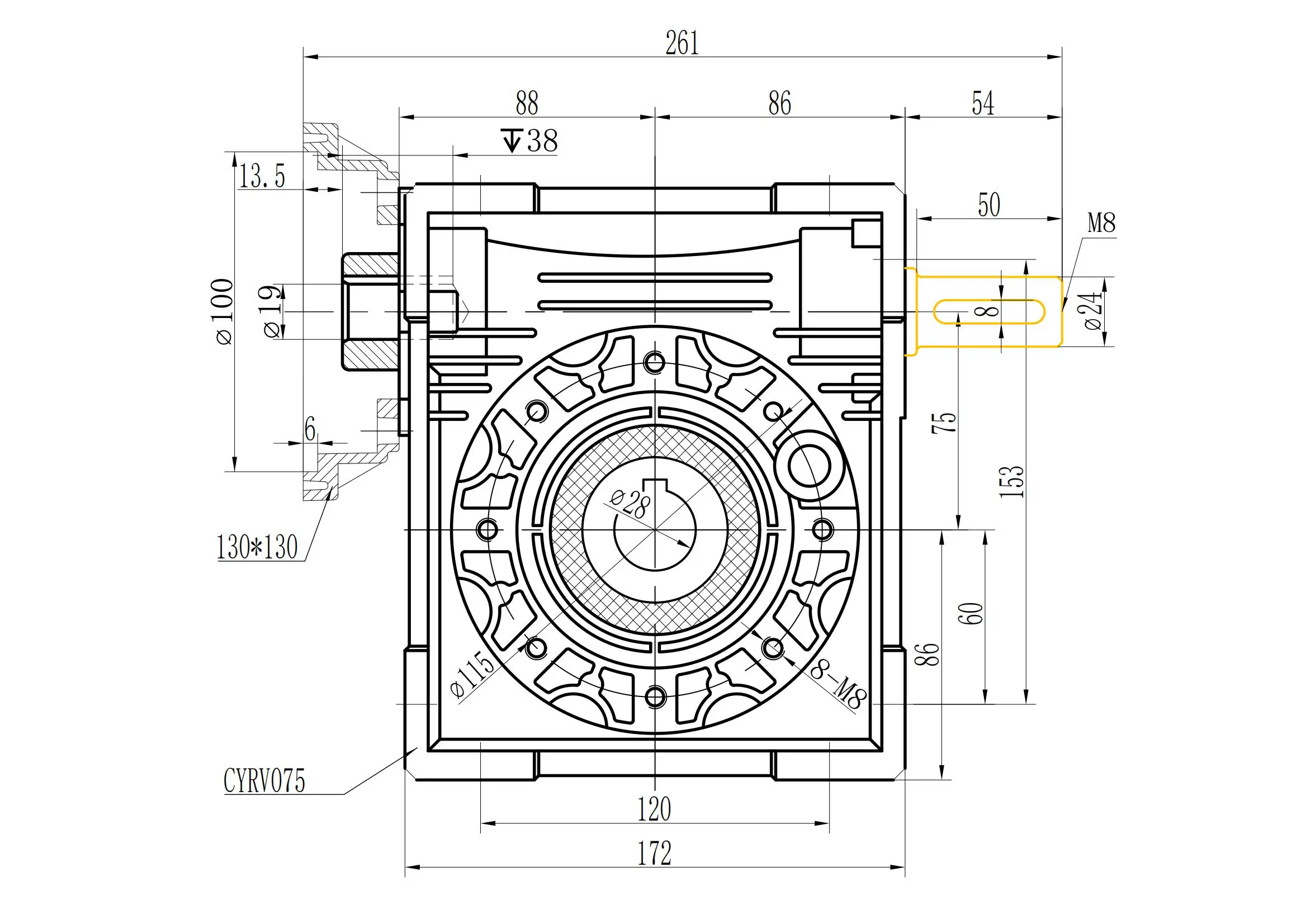Worm Gearbox CYRV75-VS Input 14/19/22/24/28mm Output 28mm Ratio 5:1/100:1 Worm Gear Tin bronze