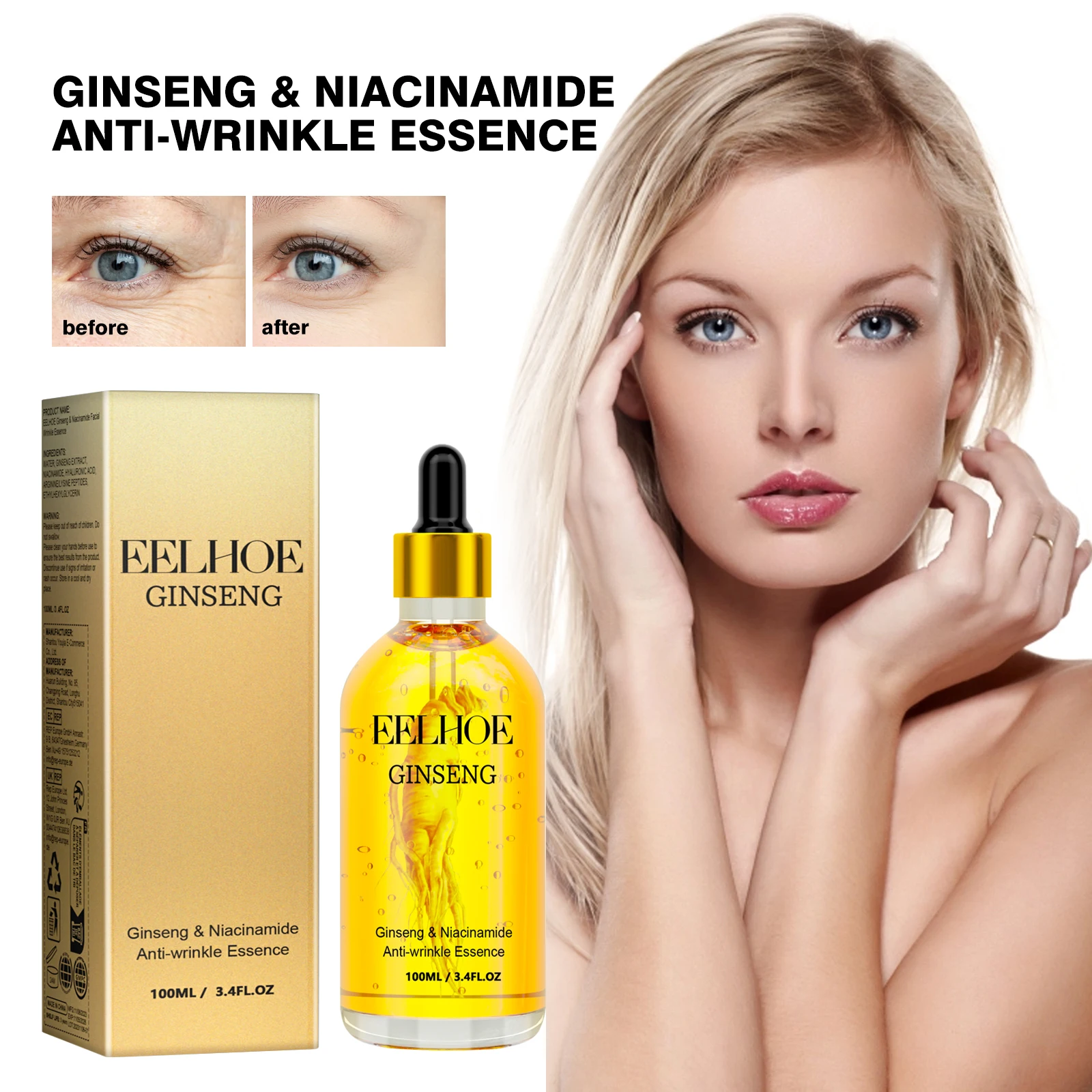 Eelhoe 100ml ginseng anti rugas soro reduzir linhas finas aperto hidratante rejuvenescedor plumping rosto suave cuidados com a pele soro