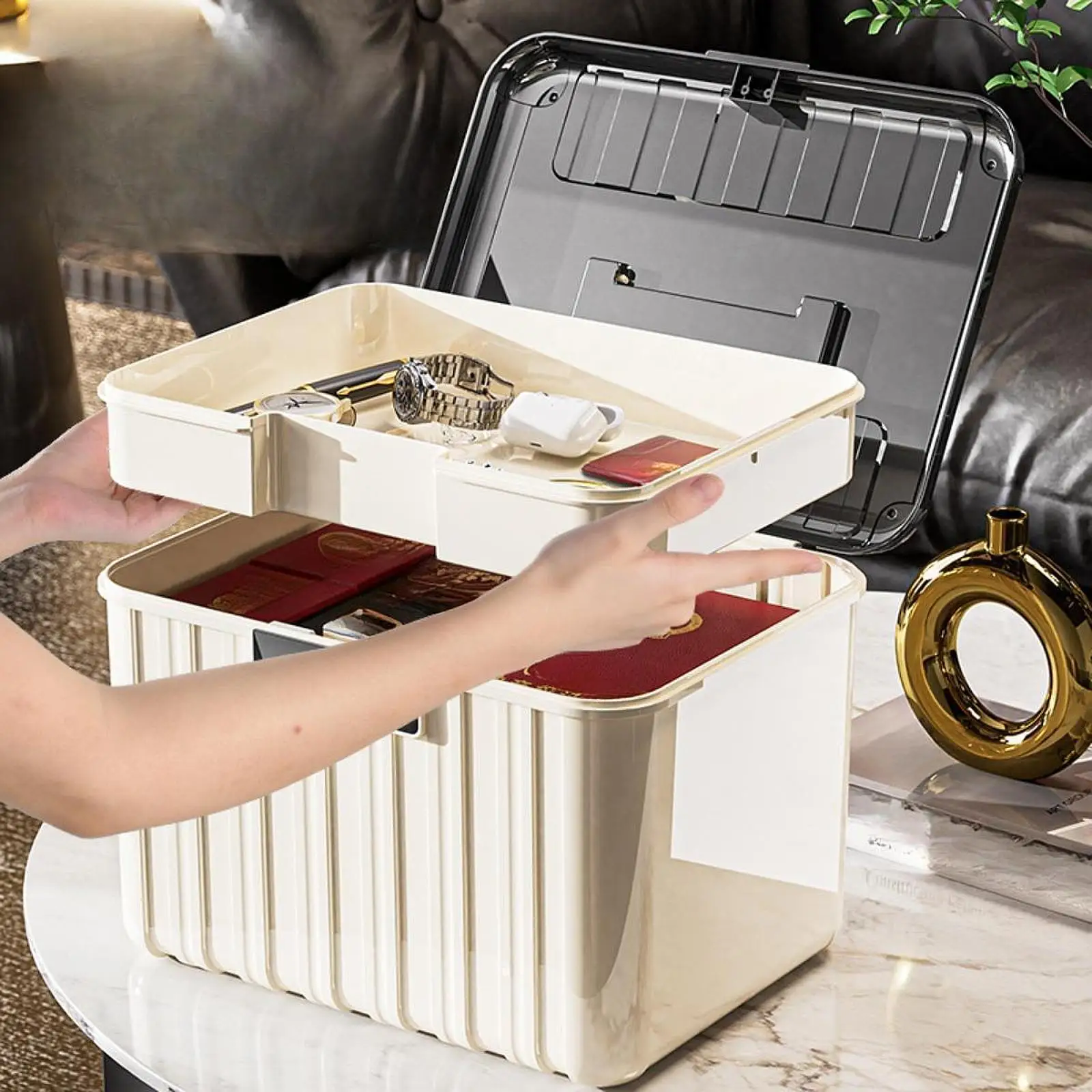 Lockable Storage Bin Garage Multi-Layer Organizer Box With Combination Lock Dustproof For Office Home Password Lock Storage Box