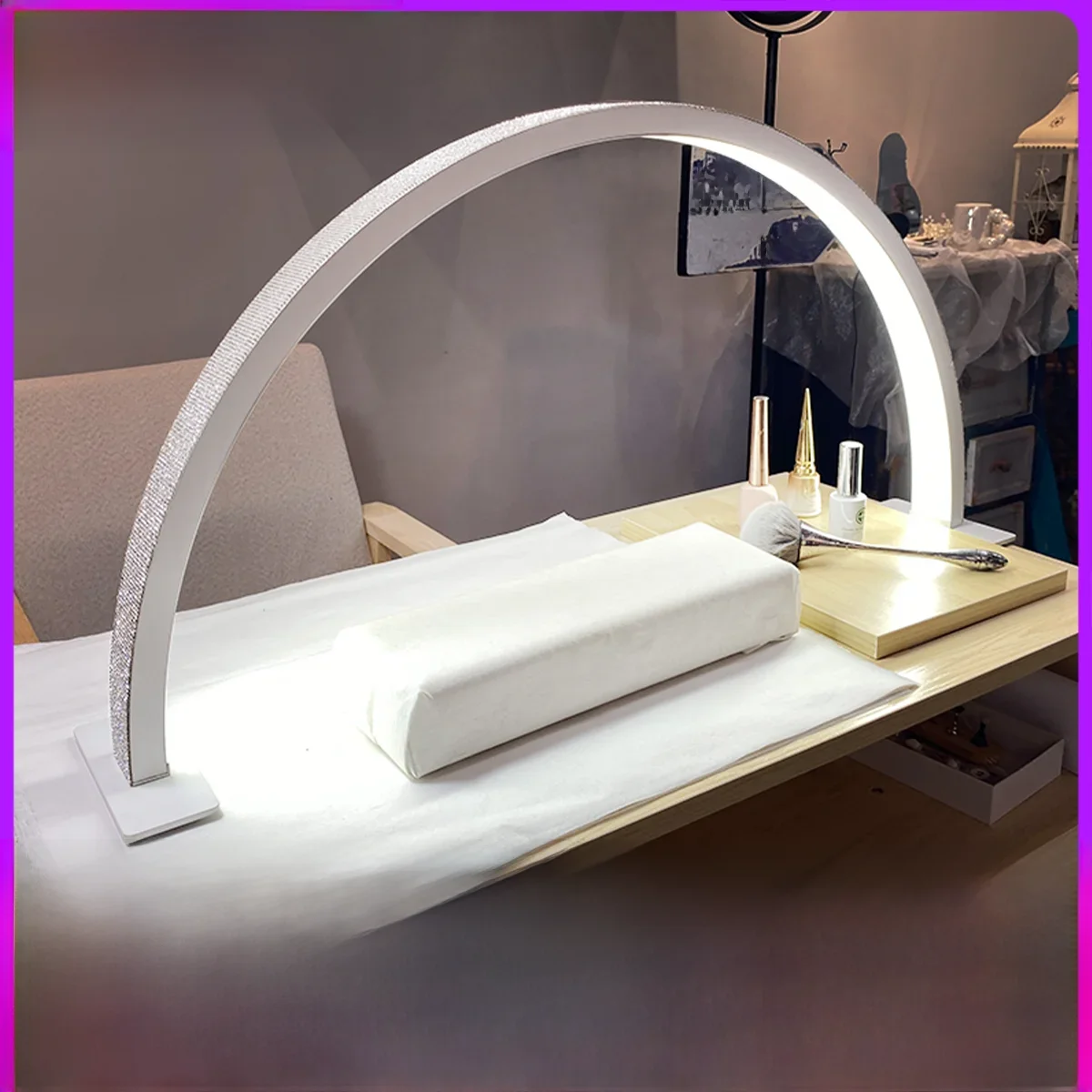 48W Halve Maan Lamp Voor Nagel Bureau Dimbaar 3000K-6000K Make-Up Manicure Schoonheidssalon Touch schakelaar LED Licht Halve Maan Nagellamp - afbeelding 2