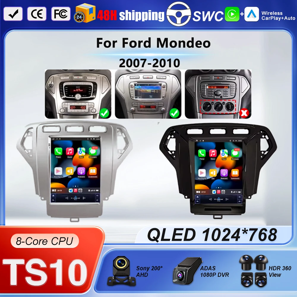 9.7'' Android 16 For Ford Mondeo 2007-2010 Style Tesla Android Auto 8 Core Carplay Multimedia Player Video GPS Wifi 5G No 2din