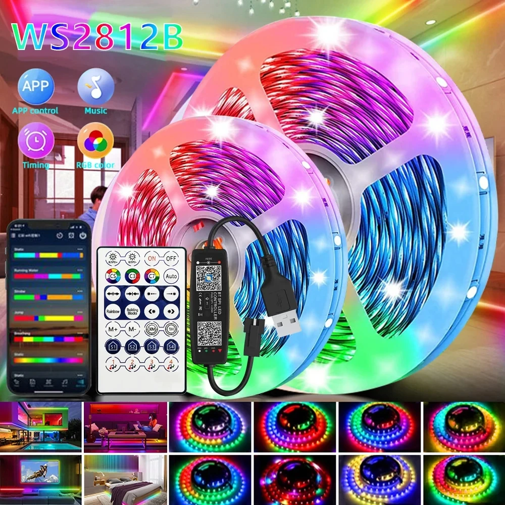 

LED Strip Light RGB 5050 WS2812b App Control Chasing Effect Lights WIFI Flexible Tape Diode Ribbon TV BackLight Room Decorate