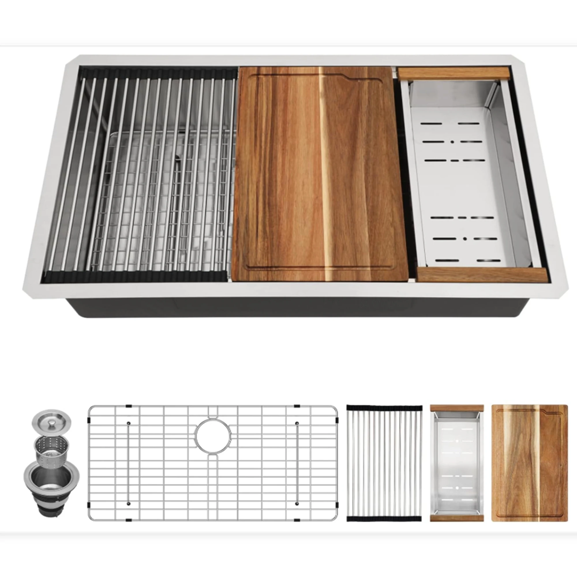 Broncho Single Bowl Kitchen Sink, 1Stainless Steel Handmade Sink with Noise Insulation, Complete Drainage & Full Accessory Kit