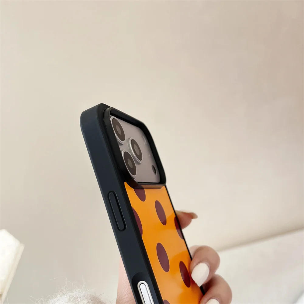 Casing HP Korea INS motif polkadot cokelat simpel untuk iPhone 17 Pro 13 14 15 16 Pro Max dengan rantai, lucu, Funda, anti-benturan