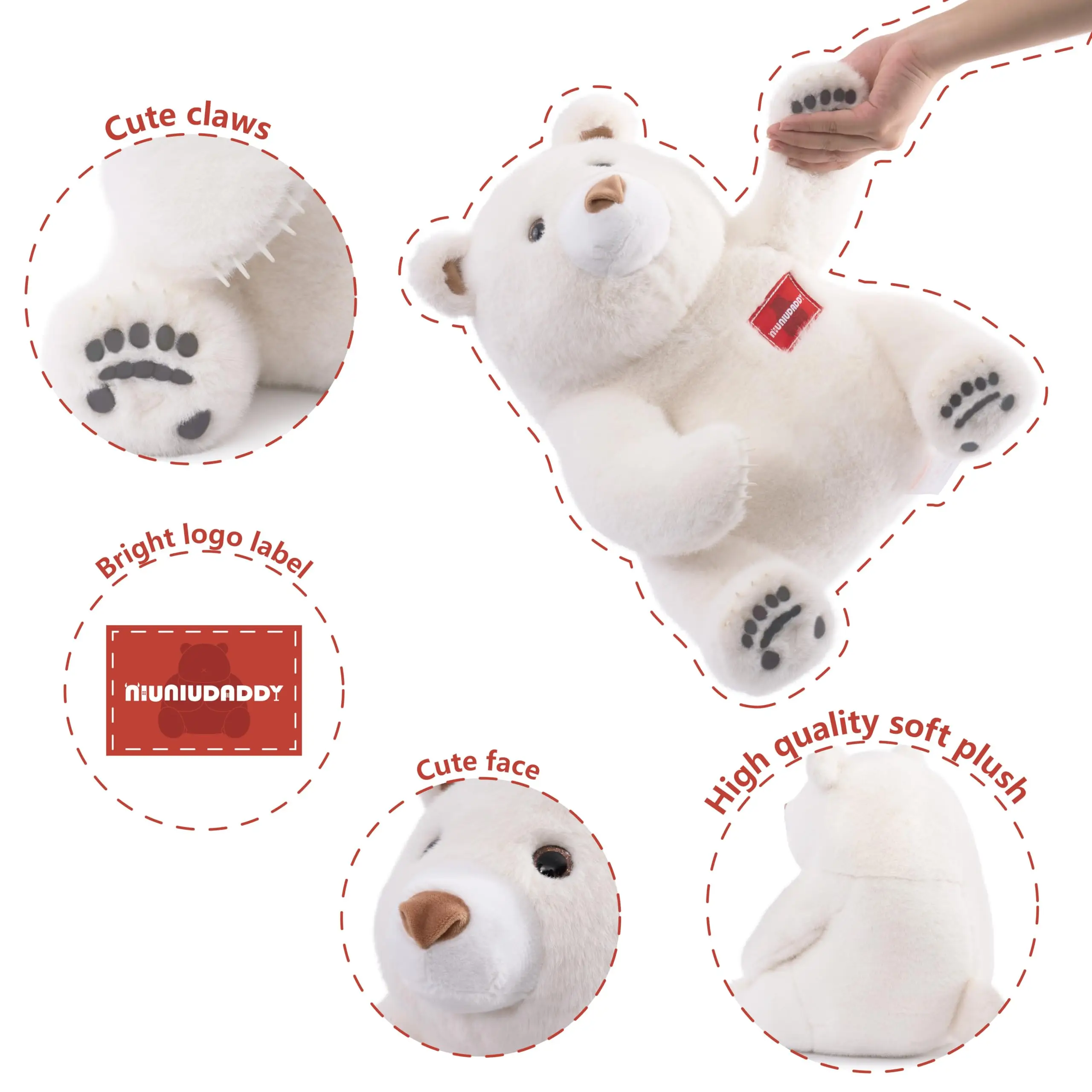 Niuniu papai 14 "urso polar de pelúcia ponderado animal de pelúcia 3.5lb travesseiro corporal brinquedo de pelúcia para crianças adultos presente aniversário natal