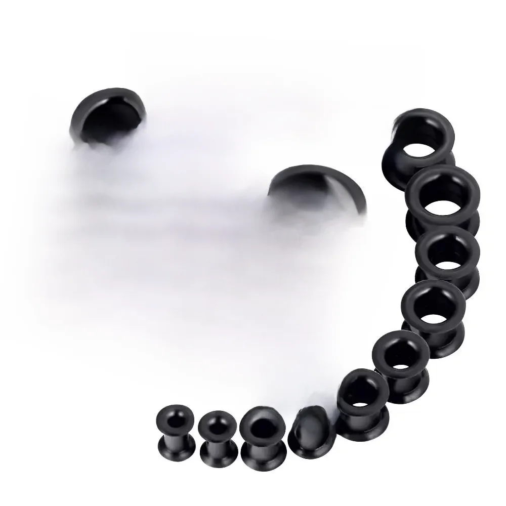 Paire de bouchons d'oreille flexibles en Silicone, couleur noire, Double évasé, pour Tunnel de chair, jauge d'oreille, extenseur, civières, Piercing