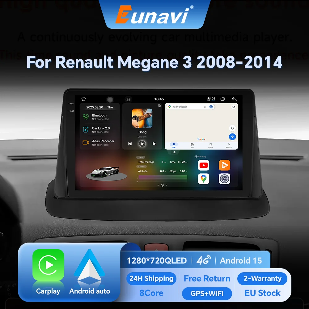Eunavi autoradio pour Renault Megane 3 Fluence Samsung SM3 2008-2014 lecteur multimédia Carplay Android Auto Autoradio Navigatore