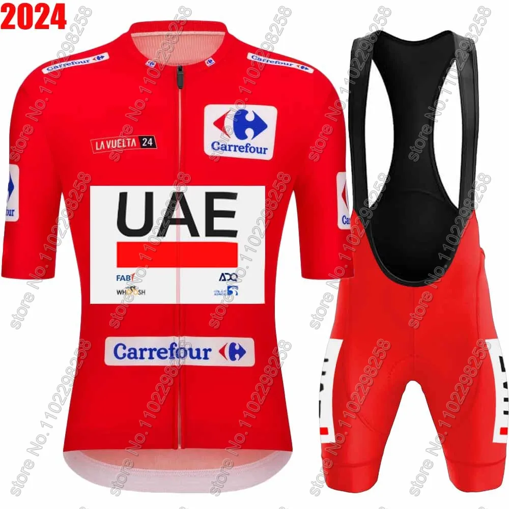 Maillot UAE Team 2024 Cycling Jersey Set Mens Red Spain Tour Short Sleeve Clothing Road Bike Shirt Suit Bicycle Bib Shorts Pants