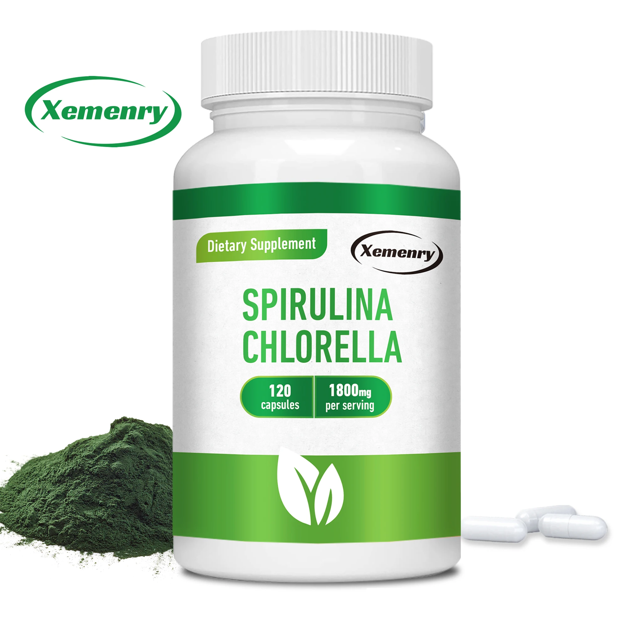 Spirulina Chlorella-desintoxicación, energía, digestión y potente antioxidante, Control de azúcar en sangre Natural-120 cápsulas