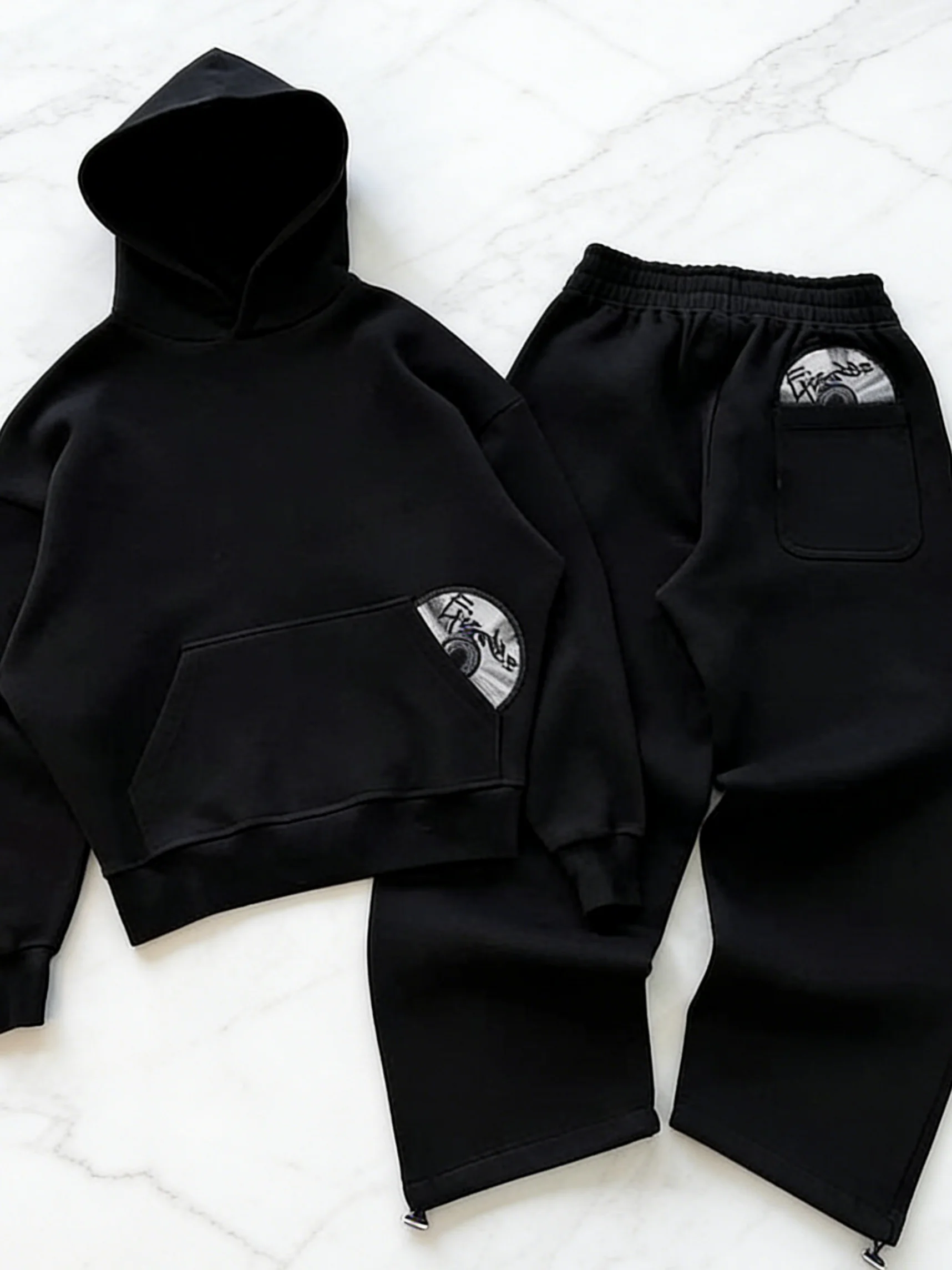 

Черный мужской свитшот с приспущенными плечами в стиле ретро, комплект спортивной одежды для уличного стиля