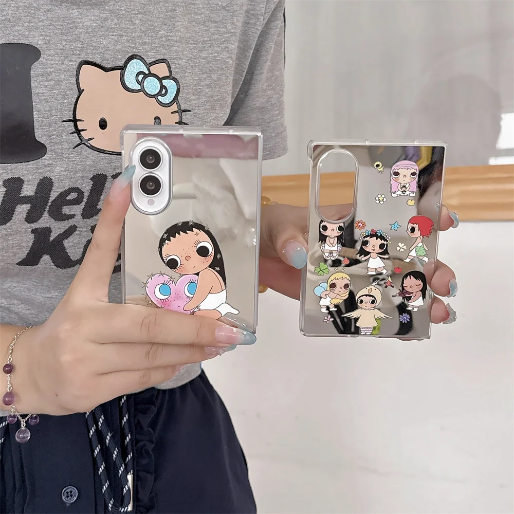 Cute Angel Girl Cartoon Phone case for Samsung Galaxy Z Fold 8 Fold 8 fold8 Cover Korea Fashion Cute With Mirror For Fold8 Cover
