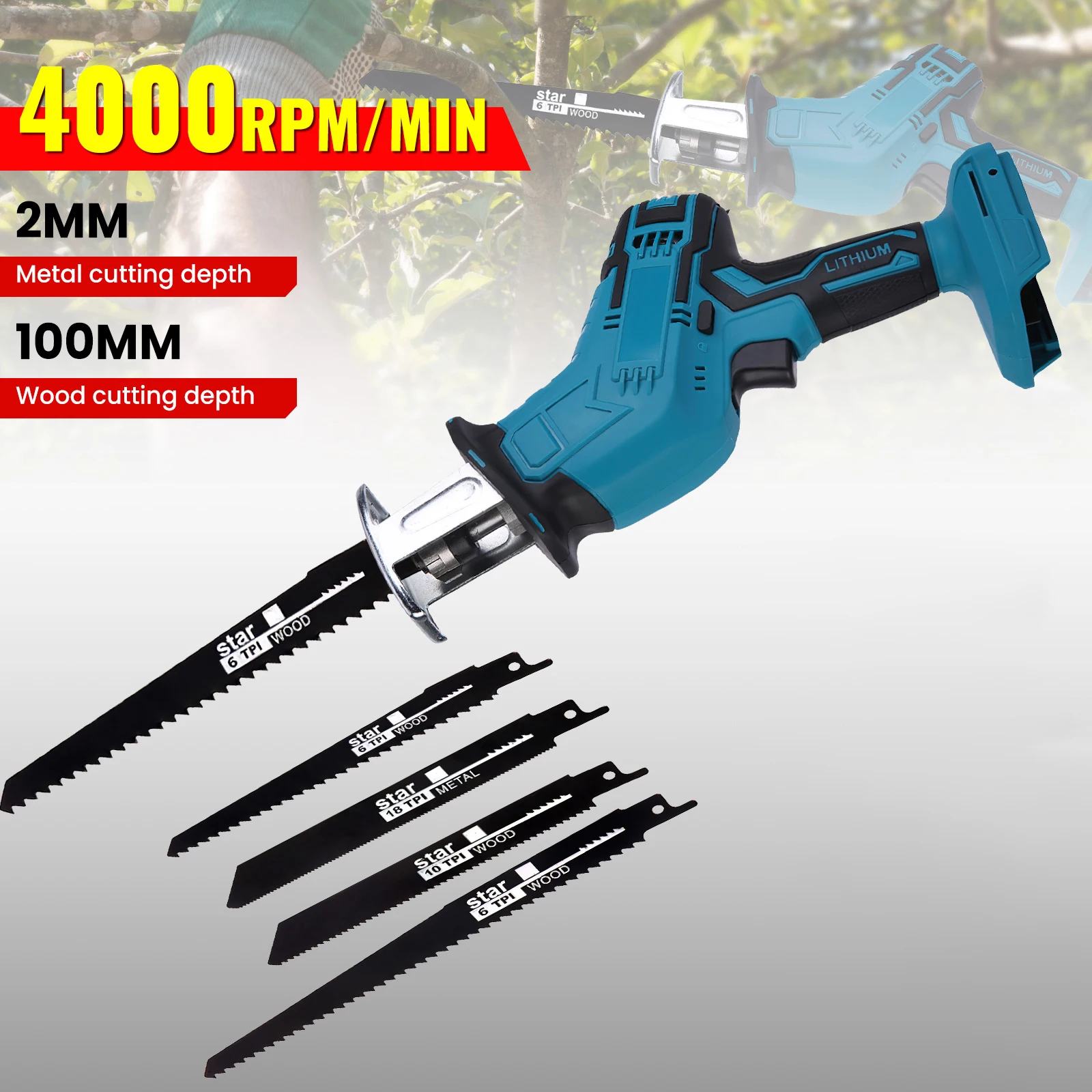 100mm Akku-Säbelsäge 3000 U/min Variable Geschwindigkeit Metall- und Holzschneidewerkzeug Elektrosäge für Makita 18V Akku