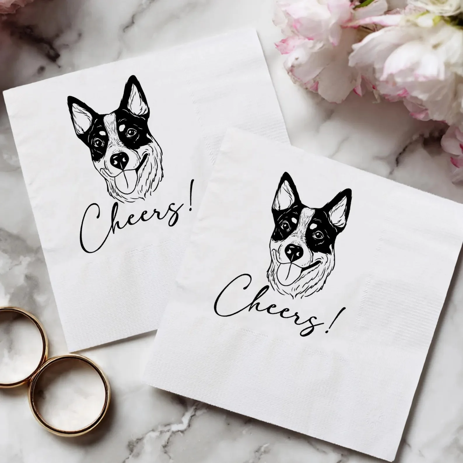 50pcs Custom Pet Wedding Napkins - Personalized Dog & Cat Cocktail Napkins for Weddings, Birthdays, Anniversaries - Hand-Drawn
