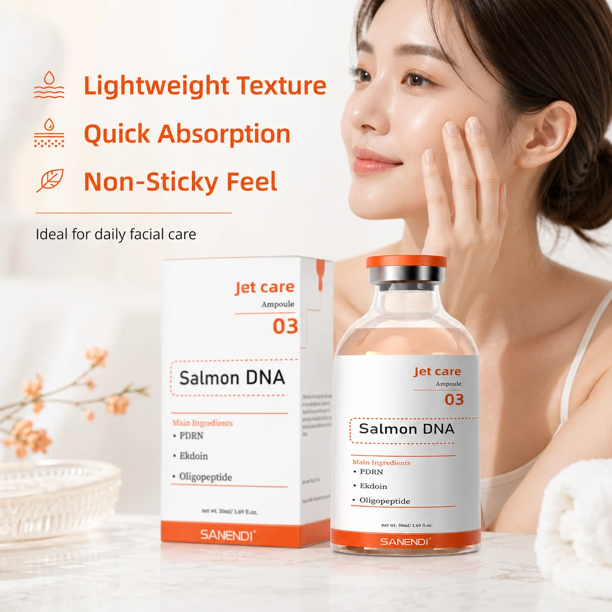 Salmon DNA Facial Ampoule Serum 50ml Hydrating Soothing Moisturizing Essence for Beauty Device Use and Daily Skin Care