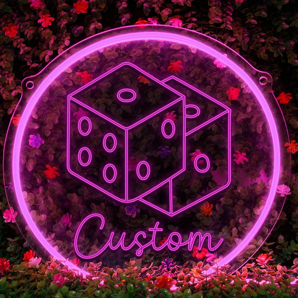 Custom Neon Sign with Dice Symbol&Text. Door/Window/Wall Decor for Bar/Party/Club/Entertainment Signage, Room Decor, Home Decor