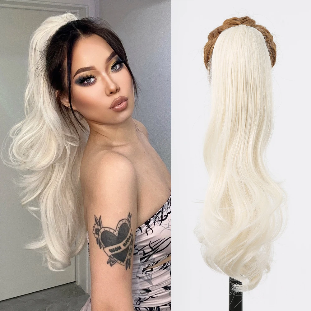 

Synthetic Drawstring Ponytail Long Wavy Ponytails Clip in Hair Extensions Blonde Pony Tail Hairpiece for Women Heat Resistant