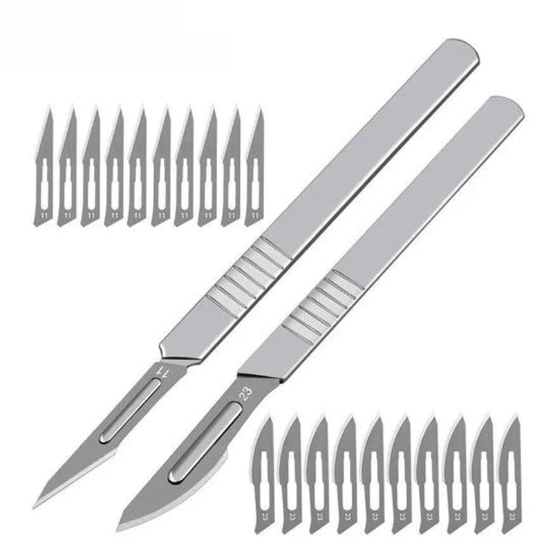 Briefpapier Mes Scalpelmes 11 23. Chirurgische handgreep Set Professionele Cutter Craft Koolstofstaal Metalen doos Open DIY Multitool - afbeelding 2