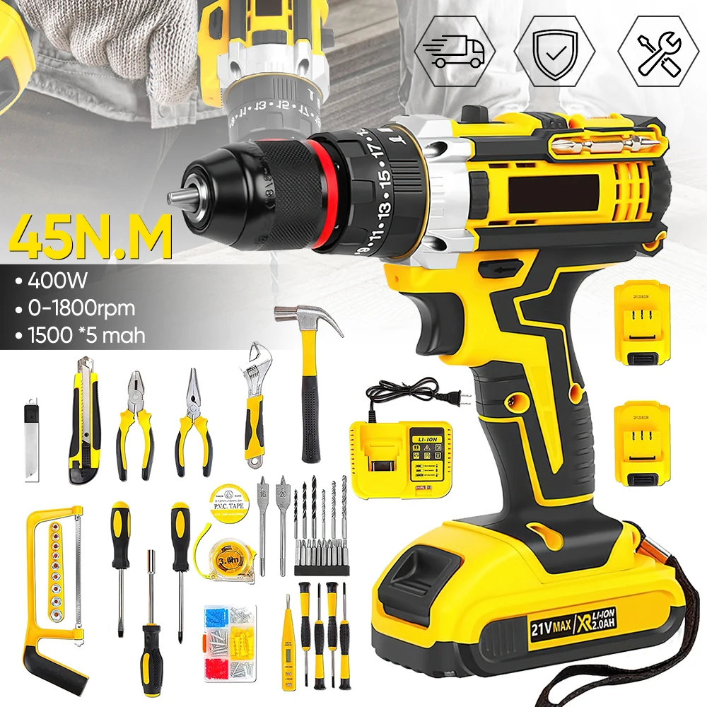 Taladro percutor inalámbrico de 120 piezas, destornillador eléctrico, martillo perforador eléctrico, mini taladro manual inalámbrico, herramientas eléctricas con batería de iones de litio