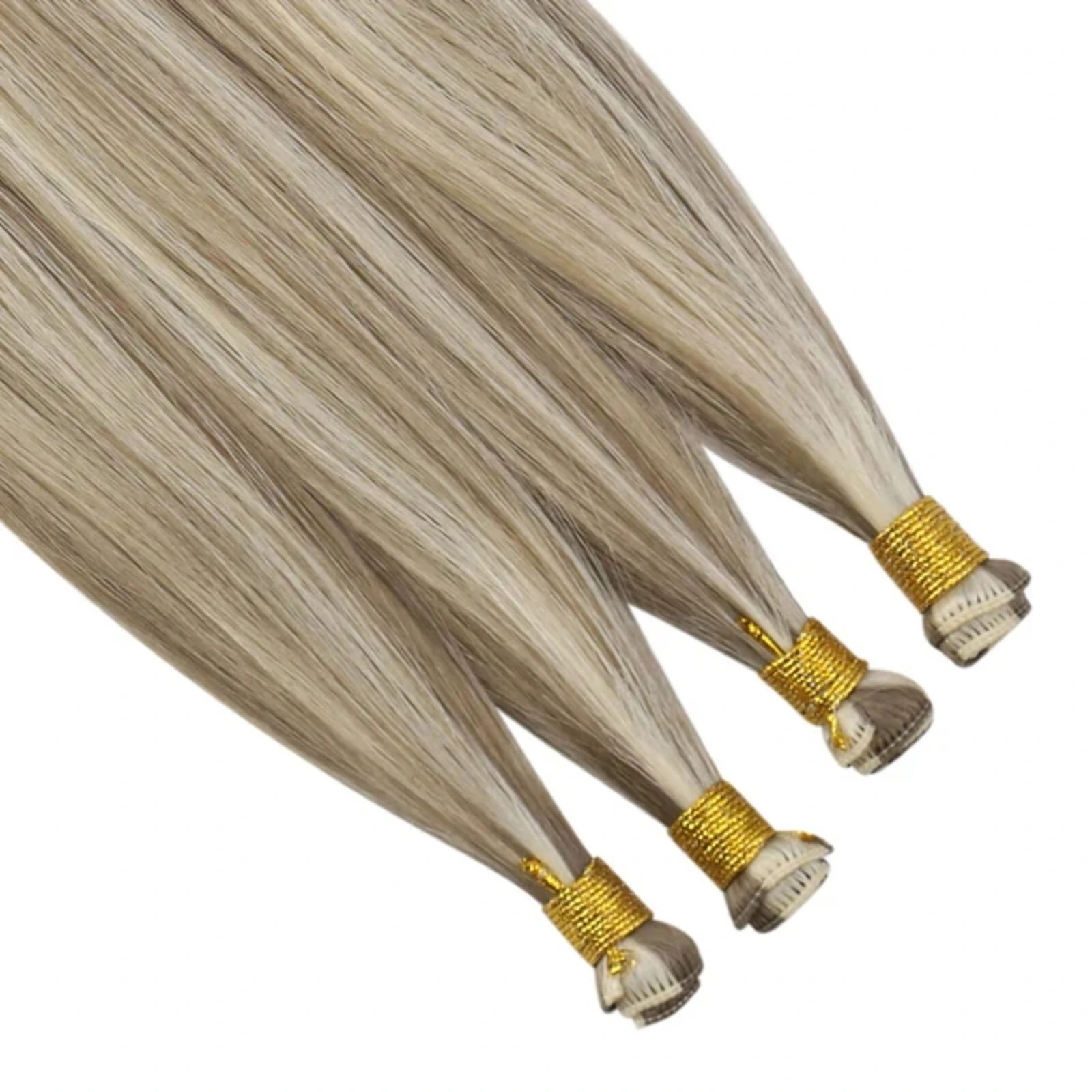 Full Shine Hand Tied Weft Hair Extensions Handmade Hair Bundles Piano Color Natural Virgin Human Hair