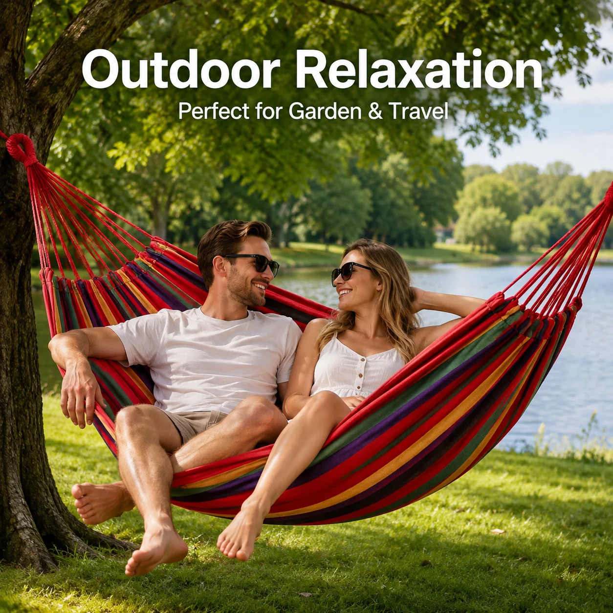 1PC Portable Camping Hammock Colorful Striped Fabric Hanging Bed with Ropes Storage Bag for Garden Patio Travel