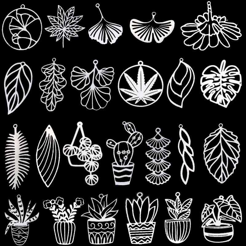 3 szt. Zielona roślina doniczkowa Charms DIY Craft długie frędzle kolczyki w kształcie liści naszyjnik kobiety dziewczyna tworzenia biżuterii wisiorek ze stali nierdzewnej — zdjęcie 2
